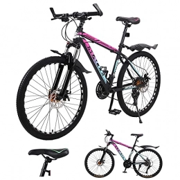Hyhome Mountain Bike Adult Mountain Bike, 26-Inch Spoked Wheels, Mens / Womens 27 Speed Mountain Bicycles, Dual Disc Brake Suspension Mountain Bicycle Road, Lightweight Strong Steel Frame (pink)