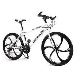 FLYFO Mountain Bike Adult Mountain Bike, One-Wheel Carbon Steel Bike, 26-Inch Male And Female Shock-Absorbing Variable Speed Student Bikes, 21 / 24 / 27 / 30-Speed Couple Mountain Bicycle, MTB, White, 24 speed