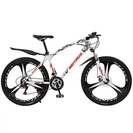 FXMJ Bike Adult Mountain Bikes, 26 Inch 27 Speed ​​Gears Dual Disc Brakes Mountain Bicycle Steel Carbon Mountain Trail Bike High Carbon Steel Full Suspension Frame, White