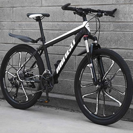 BNMKL Bike Adult's Mountain Bikes 26-Inch MTB 21 / 24 / 27-Speed Bicycle with Disc Brake Bike, High-Carbon Steel Frame, 10-Spoke Wheels Hardtail Mountain Bike, 160-185Cm Adult Bike, Black, 26 Inch 21 Speed