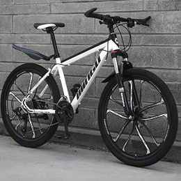 BNMKL Mountain Bike Adult's Mountain Bikes 26-Inch MTB 21 / 24 / 27-Speed Bicycle with Disc Brake Bike, High-Carbon Steel Frame, 10-Spoke Wheels Hardtail Mountain Bike, 160-185Cm Adult Bike, White, 26 Inch 24 Speed