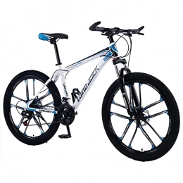 AZXV Mountain Bike Adults Mountain Bike High-Carbon Steel Full Suspension Bikes Mechanical Dual Disc Brake，21 / 24 / 27 Speed，6-Spoke 26 Inch Wheels，MTB Bicycle for Men / Women，Multiple Colo White Blue-21