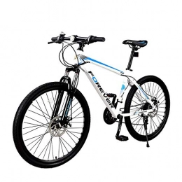 AEDWQ Mountain Bike AEDWQ 24-speed Mountain Bike, 26-inch High Carbon Steel Frame, Dual Suspension Dual Disc Brake Bike, MTB Tires, Black Orange / White Blue (Color : White blue)