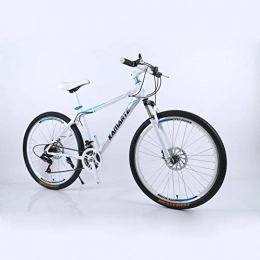 Alapaste Bike Alapaste 31.5 Inch 21 Speed Front Suspension High-carbon Steel Bike, Double Disc Brake Bike, Comfortable Resistance To Friction Mountain Bike-White and blue 31.5 inch.21 speed