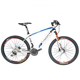 BEIOU Mountain Bike BEIOU Carbon Fiber Mountain Bike Hardtail MTB SHIMANO M610 DEORE 30 Speed Ultralight 10.65 kg RT 26 Professional Internal Cable Routing Toray T800 Carbon Hubs Glossy CB018 (White Blue, 17-Inch)