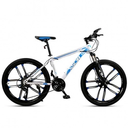 Chengke Yipin Mountain Bike Chengke Yipin Mountain bike Outdoor student bicycle 24 inch One wheel Spring front fork High carbon steel frame Double disc brakes City road bike-White blue_27 speed