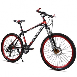 DASLING Bike DASLING Adult Mountain Bike Speed Shift Double Disc Brakes Carbon Steel Frame, Black Red_26 Inch 7-Speed Shift