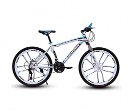 DGAGD Bike DGAGD 24 inch mountain bike bicycle men and women lightweight dual disc brakes variable speed bicycle ten cutter wheels-White blue_24 speed
