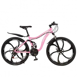 DGAGD Mountain Bike DGAGD 26 inch double shock-absorbing integrated wheel off-road soft tail mountain bike bicycle six cutter wheel-Pink_27 speed
