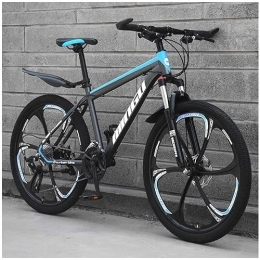 dtkmkj Bike dtkmkj 24 Inch Mountain Bikes, Mens Women Carbon Steel Bicycle, 30-Speed with Dual Disc Brake, Black Blue 6 Spoke