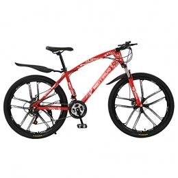 WSZGR Bike Dual Disc Brake Shock Absorption Front Suspension, Mountain Bike Bicycle, Men's And Women's Shift Mountain Bikes Red 10 Spoke 26", 21-speed