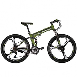 EUROBIKE Mountain Bike Eurobike OBk G4 Folding Mountain Bike 21 Speed Bicycle Full Suspension MTB Foldable Frame 26" 3 Spoke Wheels (Green)
