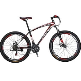 EUROBIKE Bike Eurobike X1 27.5” Mens Mountain bike Daul Disc Brake 21 Speed Bicycle Front Suspension For Men or Women (Red)