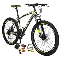 EUROBIKE Bike Eurobike X1 Mountain Bike, 21 Speed Mountain Bicycle 27.5 Inch, Front Suspension MTB Bikes for Adults Men / Women(32 Spoke-wheel Yellow)