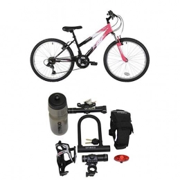 Flite Mountain Bike Flite FL075T Girl Ravine Bike, 24 inch Wheel - Multicolour (Black / Pink) with Cycling Essentials Pack