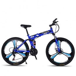 W&TT Mountain Bike Folding Mountain Bike 21 / 24 / 27 Speeds Disc Brake Off-road Bike 26 Inch Adults Magnesium Alloy Wheel Bicycles with Double Shock Absorber, Blue2, 24S