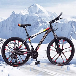 General Packaging Bike General Packaging 26-inch 21-Speed Men's Mountain Bike, High-Carbon Steel Hard-Tail Mountain Bike, Mountain Bike With Full Suspension Adjustable Seat (Red)