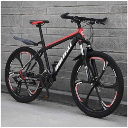 Giow Mountain Bike Giow 24 Inch Mountain Bikes, Mens Women Carbon Steel Bicycle, 30-Speed Drivetrain All Terrain Mountain Bike with Dual Disc Brake, 21Vitesses, Black Red 6 Spoke