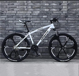 GQQ Bike GQQ Mountain Bike, 24 inch Mountain Bike Double Disc Brake, Adult MTB, Hardtail Bicycle Thickened Carbon Steel Frame 6 Cutters Wheel, White, 21 Speed