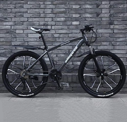 GQQ Bike GQQ Mountain Bike, 26 inch Mountain Bike, Double Disc Brake Adult MTB, Thickened Carbon Steel Frame Hardtail Bicycle 10 Cutters Wheel, Gray, 27 Speed