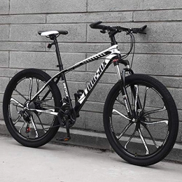 GQQ Bike GQQ Mountain Bike, Mountain Bike Bicycle, 24 inch High Carbon Steel Off-Road Bike Men's Womens Dual Disc Brake Full Suspension Bikes, White, 27 Speed