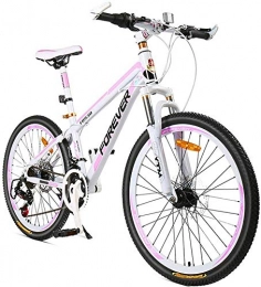 GQQ Mountain Bike GQQ Variable Speed Bicycle, Ladies Hardtail MTB 26 inch 24Speed Manual Transmission, Adult Girls Mountain Bikes with Front Suspension and Disc Brakes, Frame Made of Carbon Steel, Pink, 3 Spoke, Pink