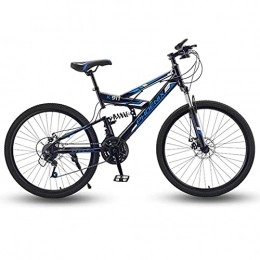 Great Mountain Bike GREAT 26 Inches Full Suspension Mountain Bike, bicycle 21 Speed High Carbon Steel Commuter Bike Teenage Students Road Bike, Double Disc Brake(Color:Blue)