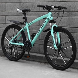 Great Mountain Bike GREAT Adults Mens Mountain Bike 26" 10-Spoke Wheels Carbon Steel Frame 21 / 24 / 27 Speed Full Suspension Bicycle Dual Disc Brake MTB Outdoors Sport Road Bikes(Size:21 speed, Color:Green)