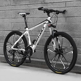 Great Mountain Bike GREAT Adults Mens Mountain Bike 26" 10-Spoke Wheels Carbon Steel Frame 21 / 24 / 27 Speed Full Suspension Bicycle Dual Disc Brake MTB(Size:21 speed, Color:White)