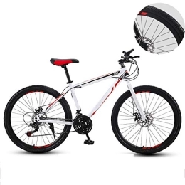 GUOHAPPY Bike GUOHAPPY 26-Inch Mountain Bike, Carbon Steel Mountain Bike Full Suspension Bike, Dual Disc Brakes, Bearing 330Lbs, Suitable for Height 170-185Cm, white red, 24