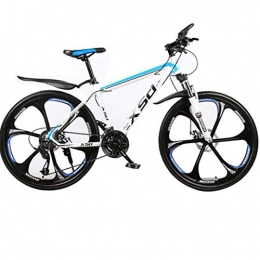 BNMKL Mountain Bike Hardtail Mountain Bike, 26 Inch-21 / 24 / 27 Speed MTB Bike, Front Suspension, Disc Brakes, 6 Cutter Wheels, Trail Bicycle, White Blue, 26In 27Speed