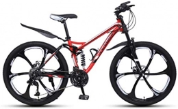 HCMNME Mountain Bike HCMNME Mountain Bikes, 24 inch downhill soft tail mountain bike variable speed male and female six-wheel mountain bike Alloy frame with Disc Brakes (Color : Black red, Size : 27 speed)