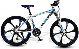HCMNME Mountain Bike HCMNME Mountain Bikes, 24 inch mountain bike adult men and women variable speed transportation bicycle six cutter wheels Alloy frame with Disc Brakes (Color : White blue, Size : 21 speed)