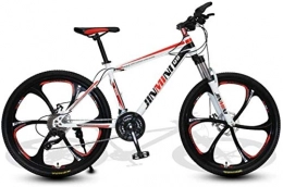 HCMNME Mountain Bike HCMNME Mountain Bikes, 24 inch mountain bike adult men and women variable speed transportation bicycle six cutter wheels Alloy frame with Disc Brakes (Color : White Red, Size : 30 speed)