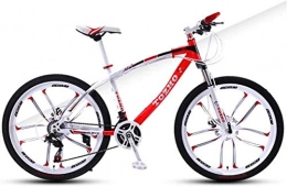 HCMNME Mountain Bike HCMNME Mountain Bikes, 24 inch mountain bike adult variable speed damping bicycle double disc brake ten-wheel bicycle Alloy frame with Disc Brakes (Color : White Red, Size : 24 speed)