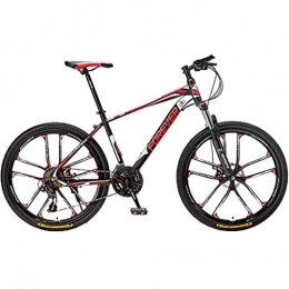 BNMKL Mountain Bike High Carbon Steel Mountain Bike / Bicycles 30-Speed, MTB 24 / 26 / 27.5 Inch Hard Tail Mountain Bicycle, Dual Disc Brakes, Outroad Bicycle for Mens Womens Student, Black And Red, 24 Inch