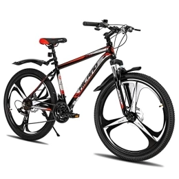 Hiland Mountain Bike Hiland 26 Inch Mountain Bike Aluminum with 17 Inch Frame Disc-Brake 3 / 6-Spokes, Black&Rad