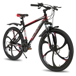 ROCKSHARK Bike Hiland Mens Womens Hardtail Mountain Bike, 6 Spoke 26 inch Wheel, Shimano 21 Speeds, Aluminum Frame 17 inch, with Disc-Brake Bicycle for Men Women MTB black red