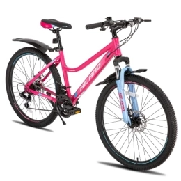 Hiland Bike Hiland Mountain Bike 26 Inch MTB Front Suspension with 21 Speed Gear Steel Frame Disc Brake Mudguards for Women Bicycle, Pink