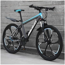 HOYDU Mountain Bike HOYDU 24 Inch Mountain Bikes, Mens Women Carbon Steel Bicycle, 30-Speed with Dual Disc Brake, Black Blue 6 Spoke