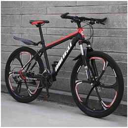 HQQ Mountain Bike HQQ 24 Inch Mountain Bikes, Mens Women Carbon Steel Bicycle, 30-Speed Drivetrain All Terrain Mountain Bike with Dual Disc Brake (Color : 30 Speed, Size : Black Red 6 Spoke)