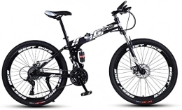 HUAQINEI Mountain Bike HUAQINEI Mountain Bikes, 24 inch folding mountain bike double damping racing off-road variable speed bicycle spoke wheel Alloy frame with Disc Brakes (Color : Black and white, Size : 24 speed)
