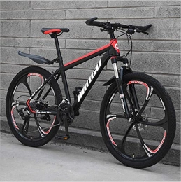 HUAQINEI Mountain Bike HUAQINEI Mountain Bikes, 24-inch mountain bike variable speed off-road shock-absorbing bicycle light road racing six-wheel Alloy frame with Disc Brakes (Color : Black red, Size : 24 speed)