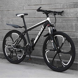 HUAQINEI Mountain Bike HUAQINEI Mountain Bikes, 24-inch mountain bike variable speed off-road shock-absorbing bicycle light road racing six-wheel Alloy frame with Disc Brakes (Color : Black white, Size : 30 speed)