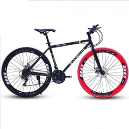 HUAQINEI Bike HUAQINEI Mountain Bikes, 26 inch variable speed dead fly bicycle dual disc brake pneumatic tire solid tire 24 speed bicycle road racing 60 knife circle black red Alloy frame with Disc Brakes