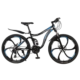 JAMCHE  JAMCHE 21 / 24 / 27 Speed Cross-Country Bike Adult Double Disc Brake Full Suspension Outdoor Sports Bike 24 / 26" Mountain Bike High Carbon Steel Frame, a, 26 inch 27 Speed