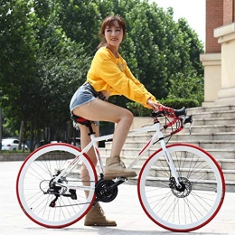 JESU Bike JESU Road Bike Mountain Bike, City Commuter Bicycle, Curved handlebar Double Disc Brake Bicycle for Adult Teens, WhiteRed, 27Speed
