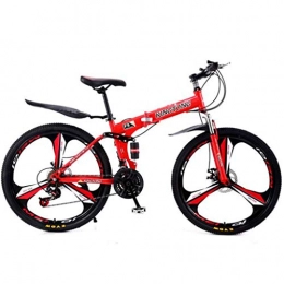 JLFSDB Mountain Bike JLFSDB Mountain Bike 26 Inch Foldable Mountain Bicycles Lightweight Aluminium Alloy Frame 24 / 27 Speeds Full Suspension Disc Brake (Color : Red, Size : 27speed)