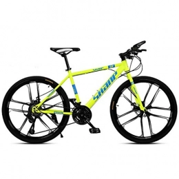 JLFSDB Mountain Bike JLFSDB Mountain Bike, 26 Inch Mountain Bicycles 21 / 24 / 27 / 30 Speeds Carbon Steel Frame Front Suspension Disc Brake (Color : Yellow, Size : 21speed)