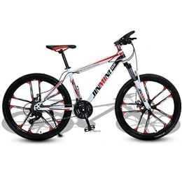 Kays Mountain Bike Kays Mountain Bike, 26 Inch Men / Women Hardtail Bike, Carbon Steel Frame Double Disc Brake And Front Suspension (Color : White+Red, Size : 21 Speed)